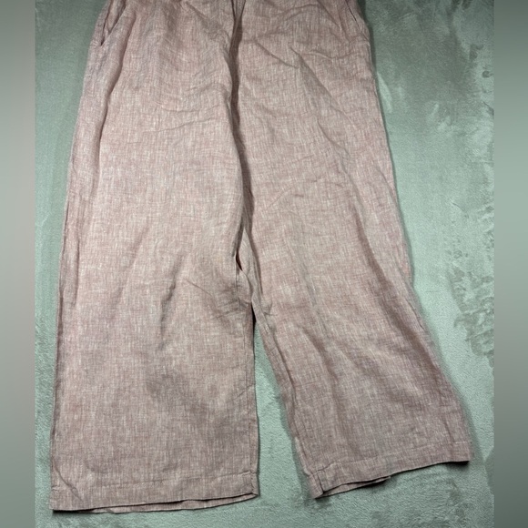 Cynthia Rowley 100% Linen Wide Leg Cropped Pull One Elastic Waist Pink Pants L - Picture 5 of 16